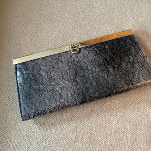 Vintage Inc. Black Leather/Lace Clutch